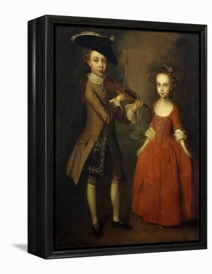 The Archbold Children: a Group Portrait of a Little Boy, Full Length Wearing a Beige Coat, Dark…-Philippe Mercier-Framed Premier Image Canvas