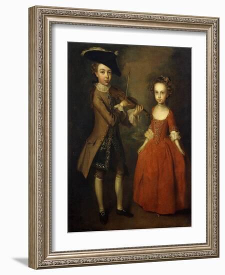 The Archbold Children: a Group Portrait of a Little Boy, Full Length Wearing a Beige Coat, Dark…-Philippe Mercier-Framed Giclee Print