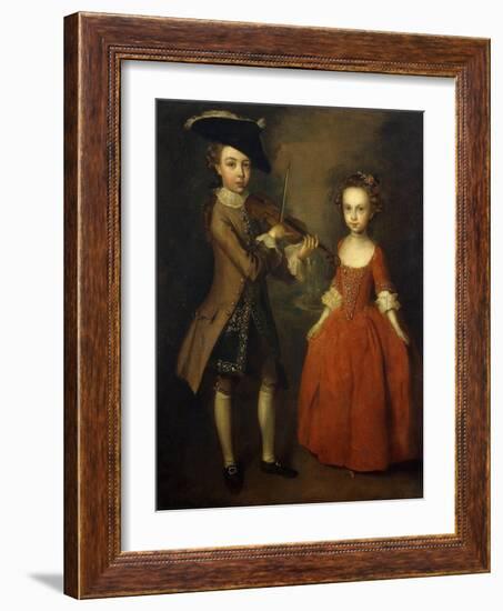 The Archbold Children: a Group Portrait of a Little Boy, Full Length Wearing a Beige Coat, Dark…-Philippe Mercier-Framed Giclee Print