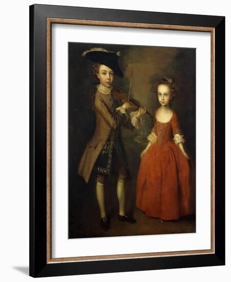 The Archbold Children: a Group Portrait of a Little Boy, Full Length Wearing a Beige Coat, Dark…-Philippe Mercier-Framed Giclee Print