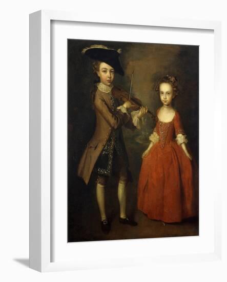 The Archbold Children: a Group Portrait of a Little Boy, Full Length Wearing a Beige Coat, Dark…-Philippe Mercier-Framed Giclee Print