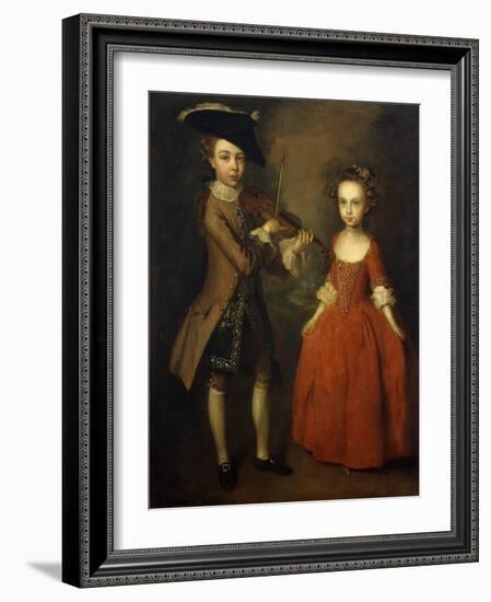 The Archbold Children: a Group Portrait of a Little Boy, Full Length Wearing a Beige Coat, Dark…-Philippe Mercier-Framed Giclee Print