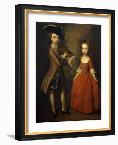 The Archbold Children: a Group Portrait of a Little Boy, Full Length Wearing a Beige Coat, Dark…-Philippe Mercier-Framed Giclee Print