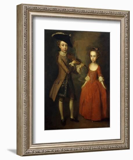 The Archbold Children: a Group Portrait of a Little Boy, Full Length Wearing a Beige Coat, Dark…-Philippe Mercier-Framed Giclee Print