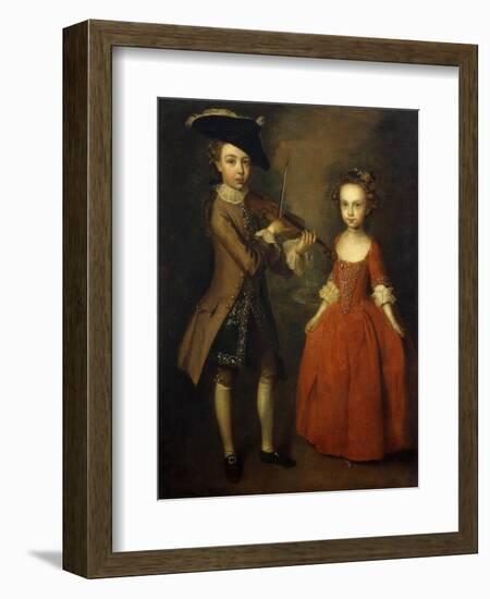 The Archbold Children: a Group Portrait of a Little Boy, Full Length Wearing a Beige Coat, Dark…-Philippe Mercier-Framed Giclee Print