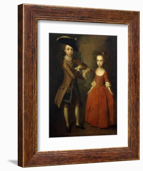 The Archbold Children: a Group Portrait of a Little Boy, Full Length Wearing a Beige Coat, Dark…-Philippe Mercier-Framed Giclee Print