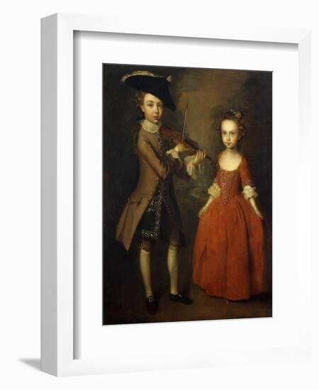 The Archbold Children: a Group Portrait of a Little Boy, Full Length Wearing a Beige Coat, Dark…-Philippe Mercier-Framed Giclee Print