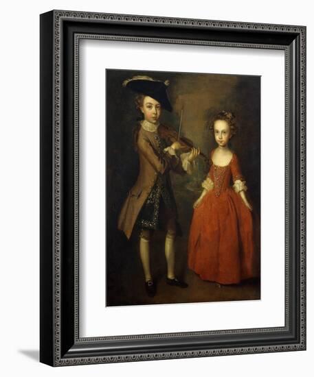 The Archbold Children: a Group Portrait of a Little Boy, Full Length Wearing a Beige Coat, Dark…-Philippe Mercier-Framed Giclee Print