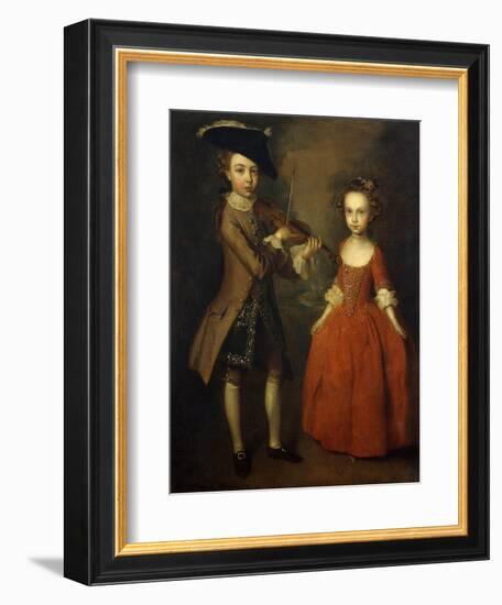 The Archbold Children: a Group Portrait of a Little Boy, Full Length Wearing a Beige Coat, Dark…-Philippe Mercier-Framed Giclee Print