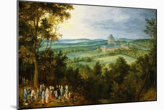 The Archdukes Go Hunting (In the Background the Mariemont Castle)-Jan Brueghel the Elder-Mounted Giclee Print