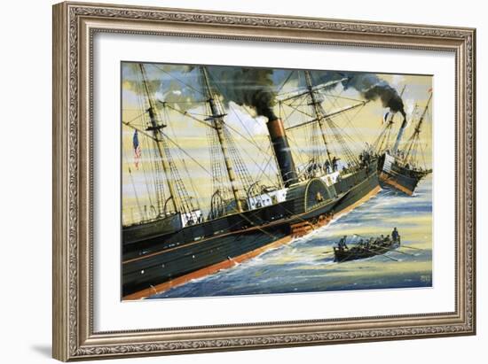 The Arctic, Paddle Steamer, Sinking After a Collision with a French Steamer in 1854-John S. Smith-Framed Giclee Print