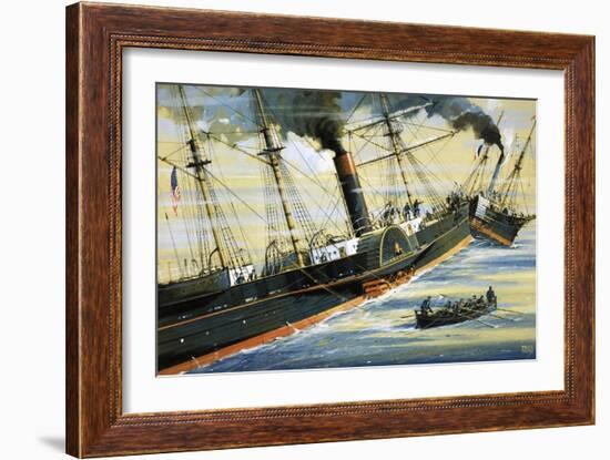 The Arctic, Paddle Steamer, Sinking After a Collision with a French Steamer in 1854-John S. Smith-Framed Giclee Print