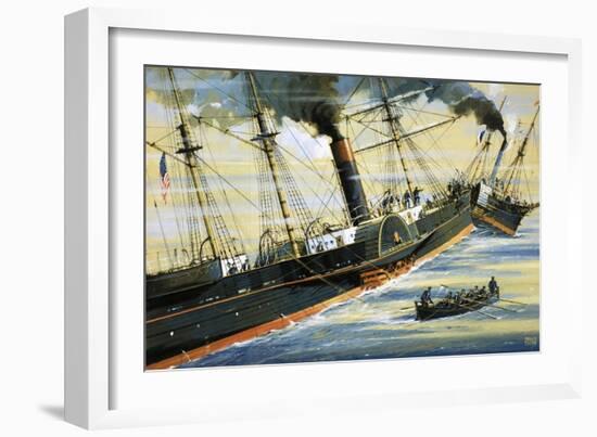 The Arctic, Paddle Steamer, Sinking After a Collision with a French Steamer in 1854-John S. Smith-Framed Giclee Print