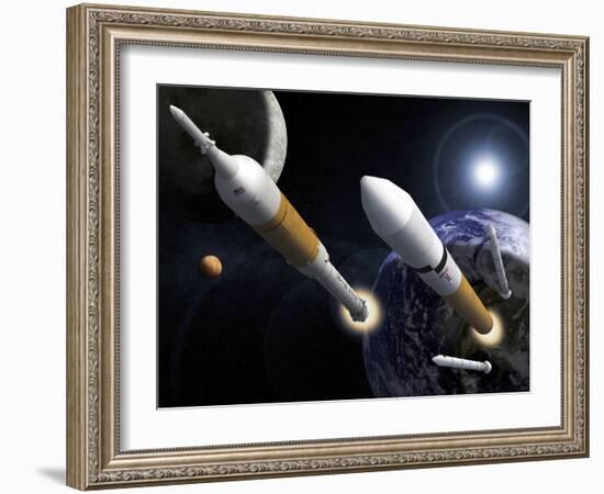 The Ares I Crew Launch Vehicle and the Ares V Cargo Launch Vehicle-Stocktrek Images-Framed Photographic Print