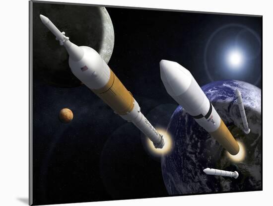 The Ares I Crew Launch Vehicle and the Ares V Cargo Launch Vehicle-Stocktrek Images-Mounted Photographic Print