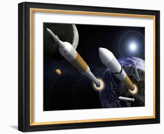 The Ares I Crew Launch Vehicle and the Ares V Cargo Launch Vehicle-Stocktrek Images-Framed Photographic Print