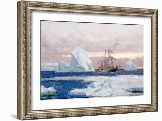 The Argentine Corvette 'Uruguay' in the Antarctic (Oil on Board)-Eduardo de Martino-Framed Giclee Print