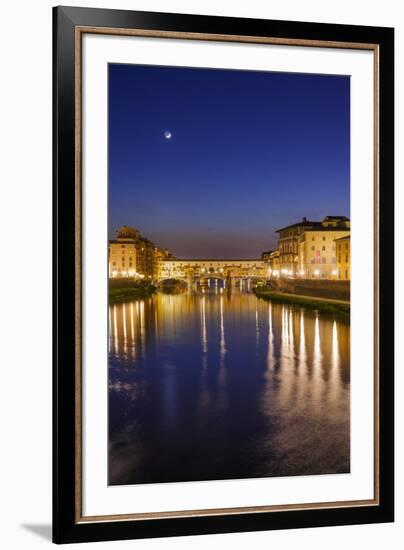 The Arno River and Ponte Vecchio at night, Florence, Tuscany, Italy-Russ Bishop-Framed Premium Photographic Print