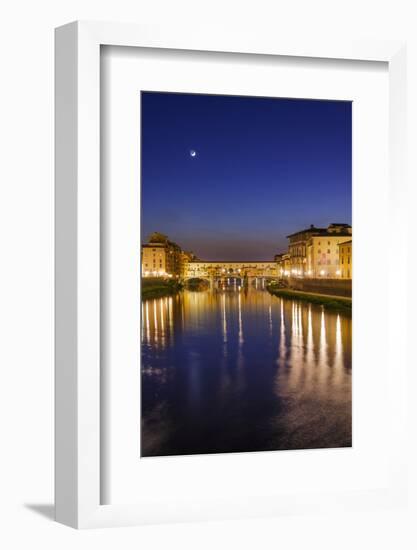 The Arno River and Ponte Vecchio at night, Florence, Tuscany, Italy-Russ Bishop-Framed Photographic Print