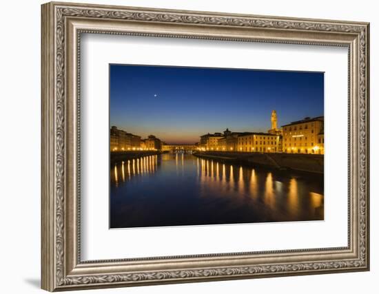 The Arno River and Ponte Vecchio at night, Florence, Tuscany, Italy-Russ Bishop-Framed Photographic Print