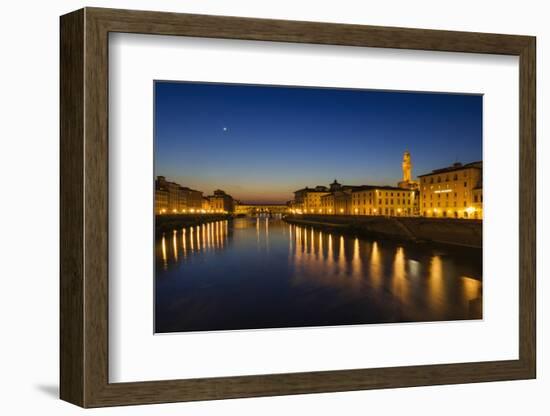 The Arno River and Ponte Vecchio at night, Florence, Tuscany, Italy-Russ Bishop-Framed Photographic Print