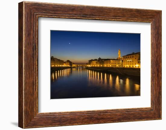 The Arno River and Ponte Vecchio at night, Florence, Tuscany, Italy-Russ Bishop-Framed Photographic Print