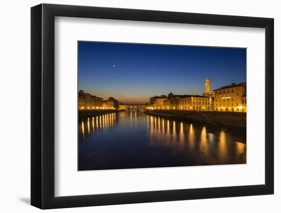 The Arno River and Ponte Vecchio at night, Florence, Tuscany, Italy-Russ Bishop-Framed Photographic Print