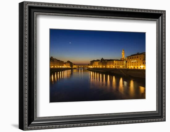 The Arno River and Ponte Vecchio at night, Florence, Tuscany, Italy-Russ Bishop-Framed Photographic Print