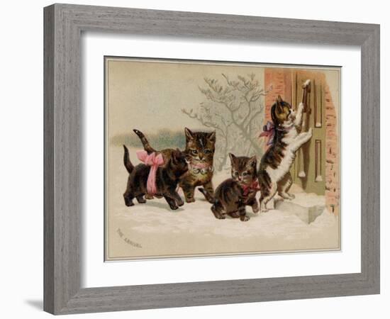 The Arrival Card with Four Kittens Approaching a Door, National Museum of American History-null-Framed Art Print