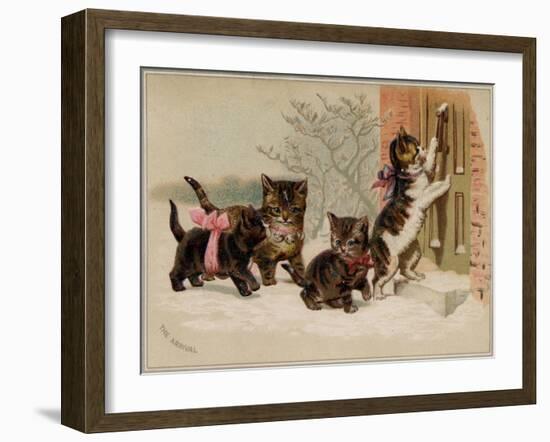 The Arrival Card with Four Kittens Approaching a Door, National Museum of American History-null-Framed Art Print