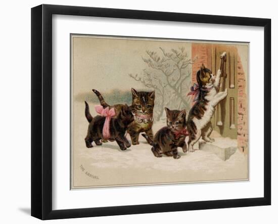 The Arrival Card with Four Kittens Approaching a Door, National Museum of American History-null-Framed Art Print