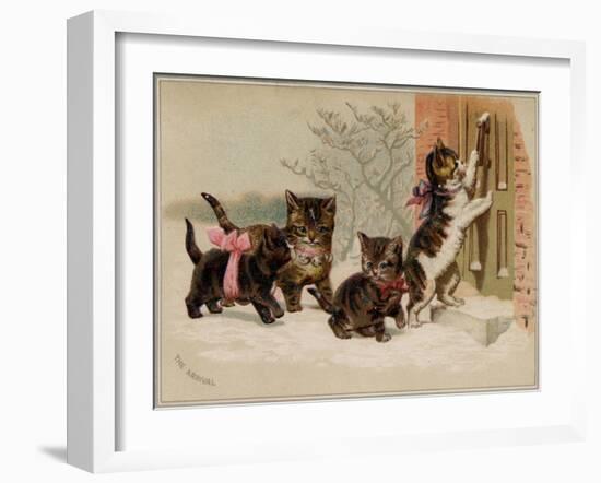 The Arrival Card with Four Kittens Approaching a Door, National Museum of American History-null-Framed Art Print