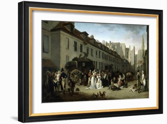 The Arrival of a Stagecoach at the Terminus, Rue Notre-Dame-Des-Victoires, Paris, 1803-Louis Leopold Boilly-Framed Giclee Print