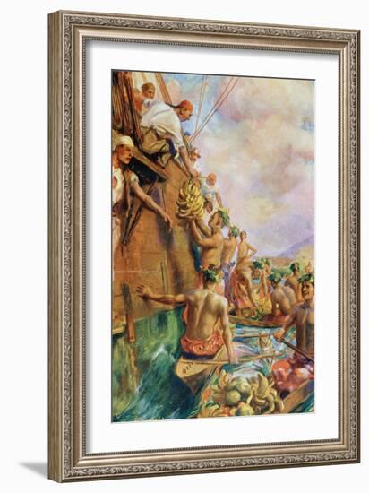 The Arrival of Captain James Cook in Tahiti in 1769-null-Framed Giclee Print