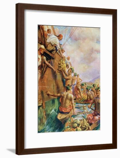 The Arrival of Captain James Cook in Tahiti in 1769-null-Framed Giclee Print