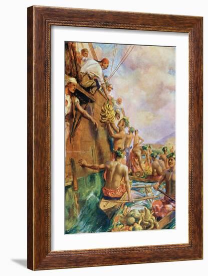 The Arrival of Captain James Cook in Tahiti in 1769-null-Framed Giclee Print