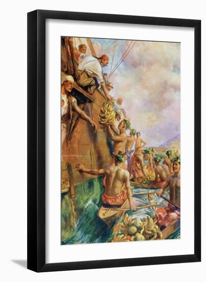 The Arrival of Captain James Cook in Tahiti in 1769-null-Framed Giclee Print