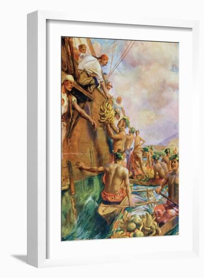 The Arrival of Captain James Cook in Tahiti in 1769-null-Framed Giclee Print