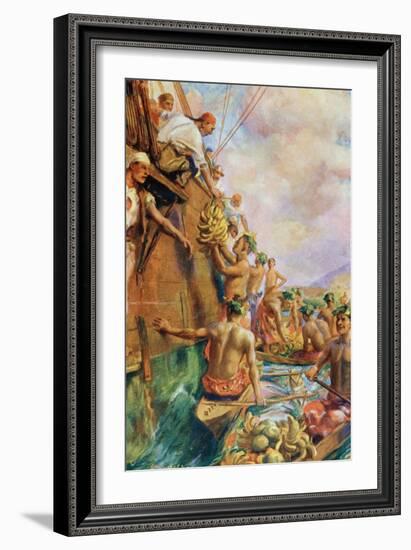 The Arrival of Captain James Cook in Tahiti in 1769-null-Framed Giclee Print