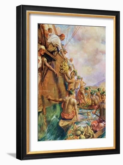 The Arrival of Captain James Cook in Tahiti in 1769-null-Framed Giclee Print