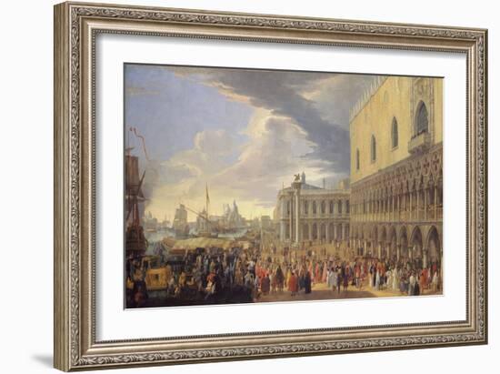 The Arrival of the Earl of Manchester in Venice, 1707-10 (Oil on Canvas)-Luca Carlevaris-Framed Giclee Print