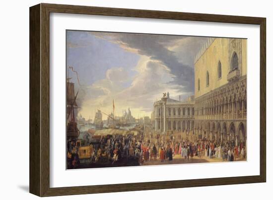 The Arrival of the Earl of Manchester in Venice, 1707-10 (Oil on Canvas)-Luca Carlevaris-Framed Giclee Print