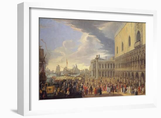 The Arrival of the Earl of Manchester in Venice, 1707-10 (Oil on Canvas)-Luca Carlevaris-Framed Giclee Print