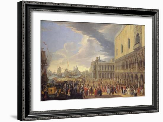 The Arrival of the Earl of Manchester in Venice, 1707-10 (Oil on Canvas)-Luca Carlevaris-Framed Giclee Print