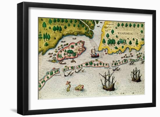 The Arrival of the English in Virginia, from "Admiranda Narratio..", 1585-88-Theodor de Bry-Framed Giclee Print