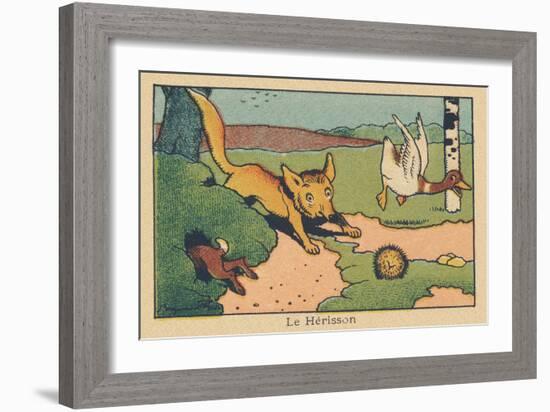 The Arrival of the Fox Causes Panic among Hedgehogs, Ducks, and Rabbits.” the Hedgehog” ,1936 (Illu-Benjamin Rabier-Framed Giclee Print