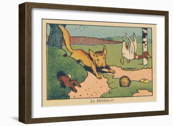 The Arrival of the Fox Causes Panic among Hedgehogs, Ducks, and Rabbits.” the Hedgehog” ,1936 (Illu-Benjamin Rabier-Framed Giclee Print