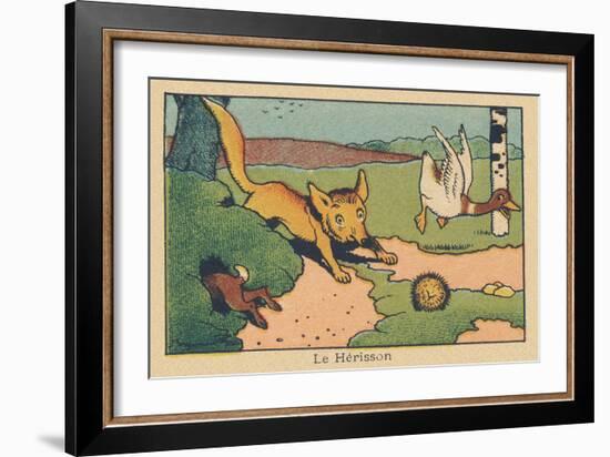 The Arrival of the Fox Causes Panic among Hedgehogs, Ducks, and Rabbits.” the Hedgehog” ,1936 (Illu-Benjamin Rabier-Framed Giclee Print