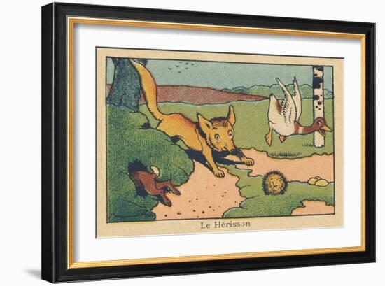 The Arrival of the Fox Causes Panic among Hedgehogs, Ducks, and Rabbits.” the Hedgehog” ,1936 (Illu-Benjamin Rabier-Framed Giclee Print