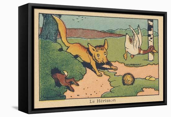 The Arrival of the Fox Causes Panic among Hedgehogs, Ducks, and Rabbits.” the Hedgehog” ,1936 (Illu-Benjamin Rabier-Framed Premier Image Canvas